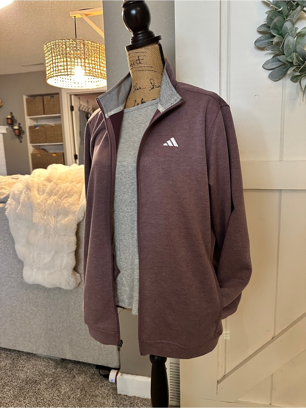Adidas Men’s Full-Zip Sweater Jacket - Plum